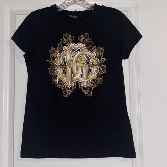 Roberto Cavalli Women’s Slim Fit Graphic T-Shirt Black Crew Neck, Size S - Picture 2 of 4